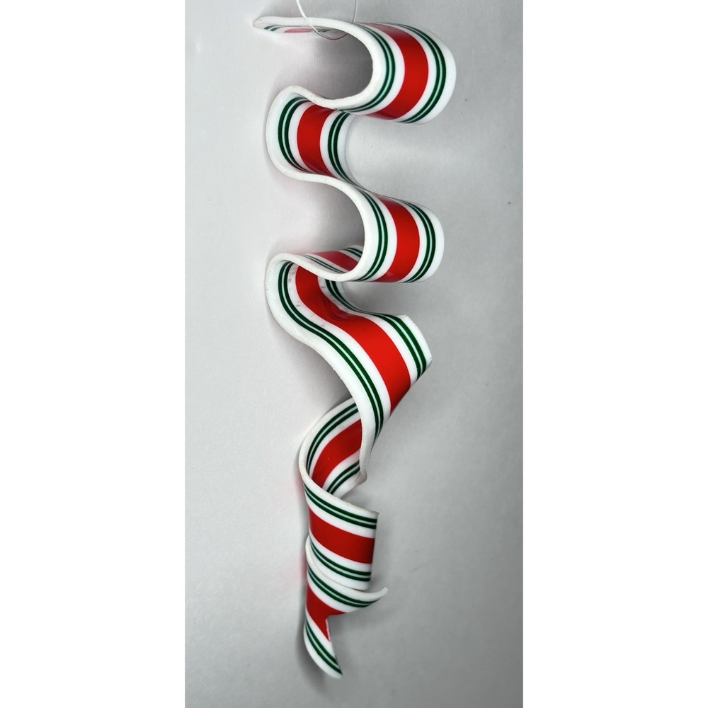 Vintage Christmas Ribbon Candy Red & Green Peppermint Ornament Acrylic 7.5"